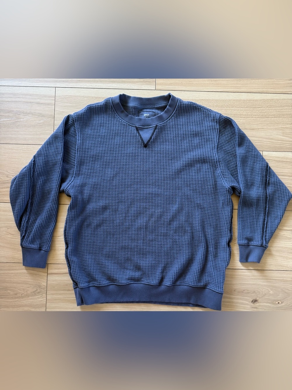 Aerie Men’s Waffle Knit Crewneck Sweatshirt Blue Gray Size Small